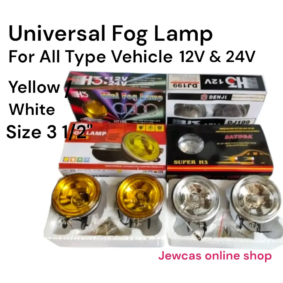 FOG LIGHT H3 Universal 12V/24V Yellow/White size 3 1/2" for truck, jeep, owner, tricycle (1set 2pcs)