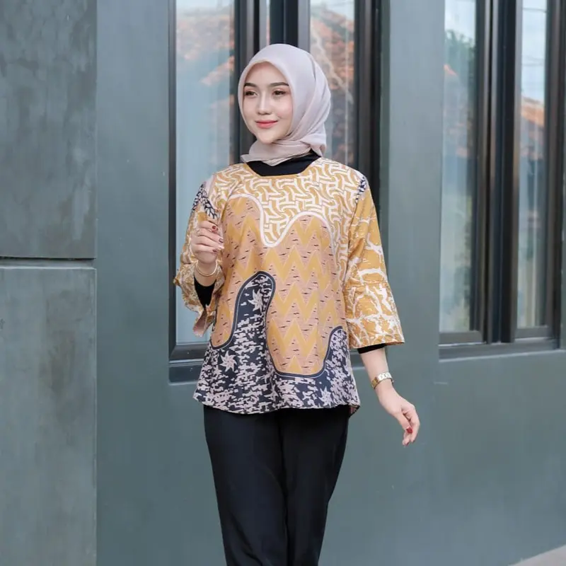 Bisa COD - Baju Batik Wanita Anak Remaja Dewasa Pakaian Atasan Blus Kerja Modern Baju Batik Wanita Terbaru Terlaris Cewek 8