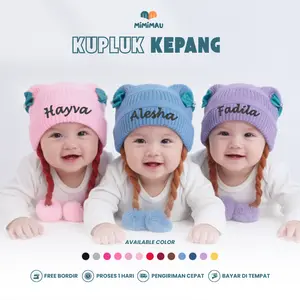 Kupluk Kepang Pita Nama Anak Custom Bordir Kupluk Rajut Bayi Lucu & Gemas