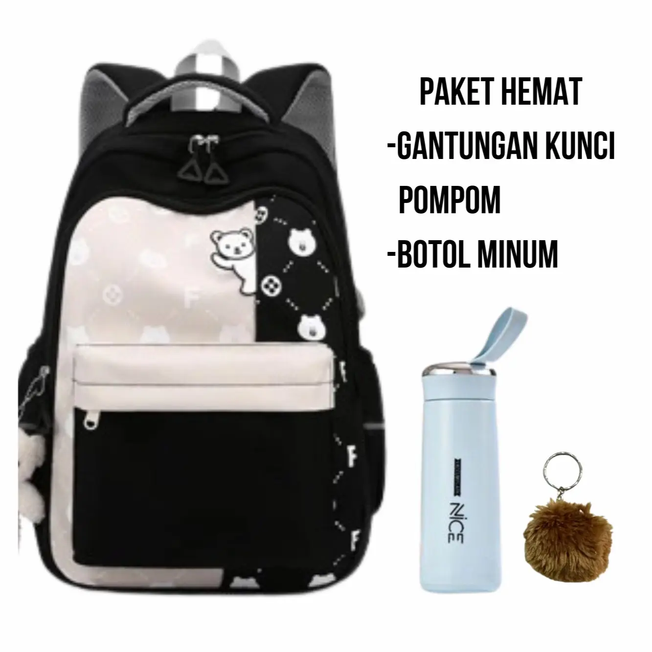 PTB-Tas Sekolah anak perempuan SD SMP-backpack fashion lucu-tanpa gantungan boneka-tas punggung motif panda intip