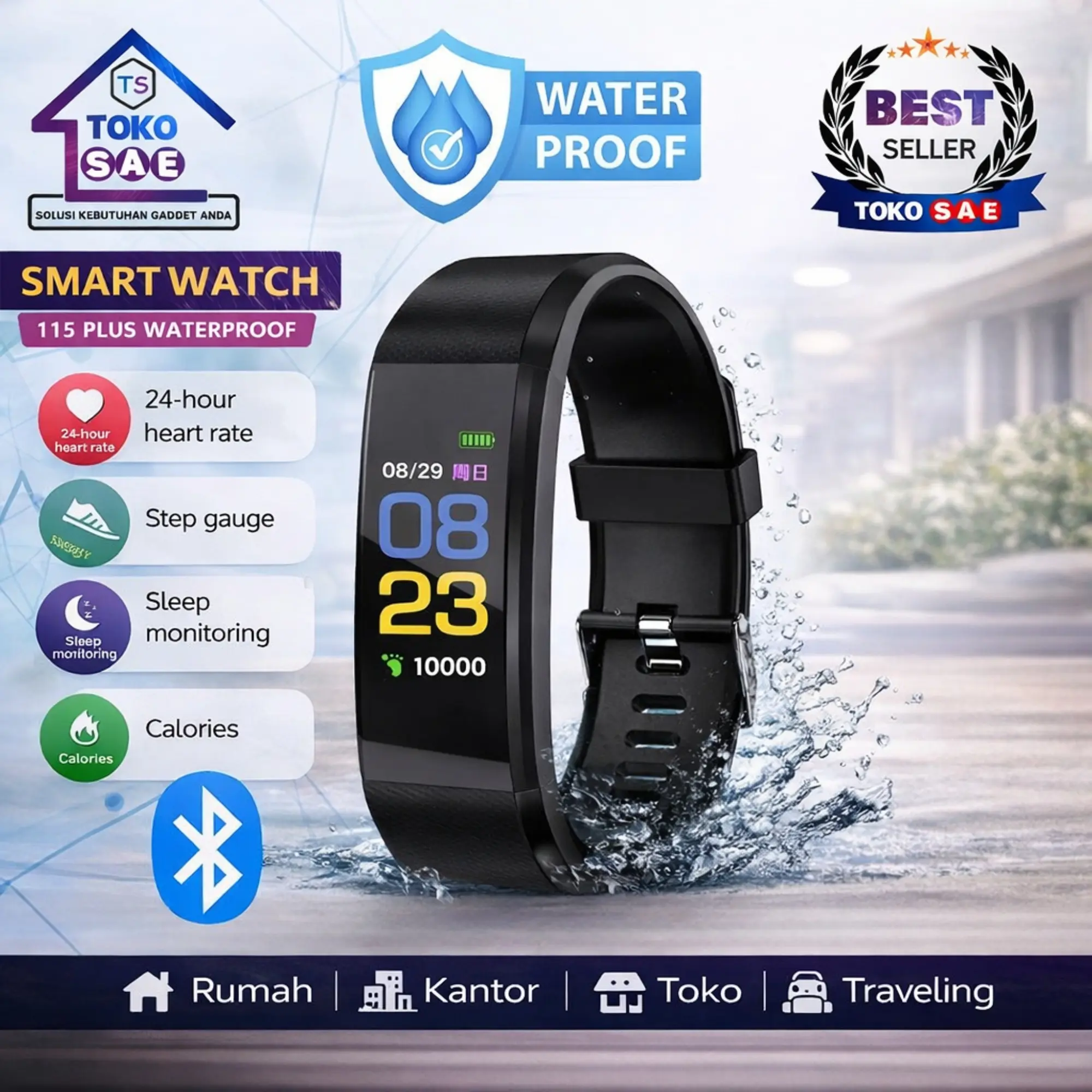 WATCH115 Smartband Smartwatch 115 Plus Jam Tangan Pintar Watch 115 Bluetooth 4.0 Waterproop ip67 Anti AIR Pelacak Kebugaran Monitor Tekanan Darah 115plus Gelang Pintar