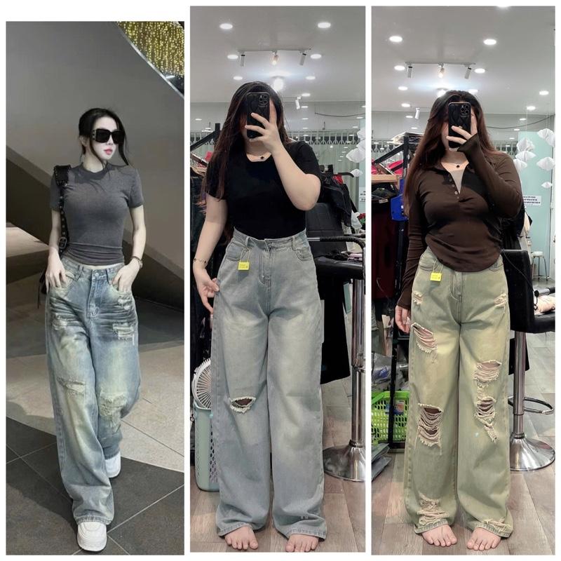   Bigsize 60-90kg  Quần jean suông ống rộng dài 105cm 