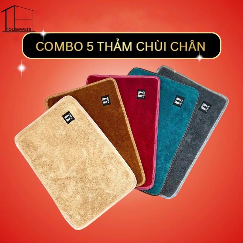 Combo 5 Tấm Thảm Lau Chân Nỉ Thấm Nước Tốt Đế Lót Cao Su Chống Trơn Trượt Kt 40x60cm