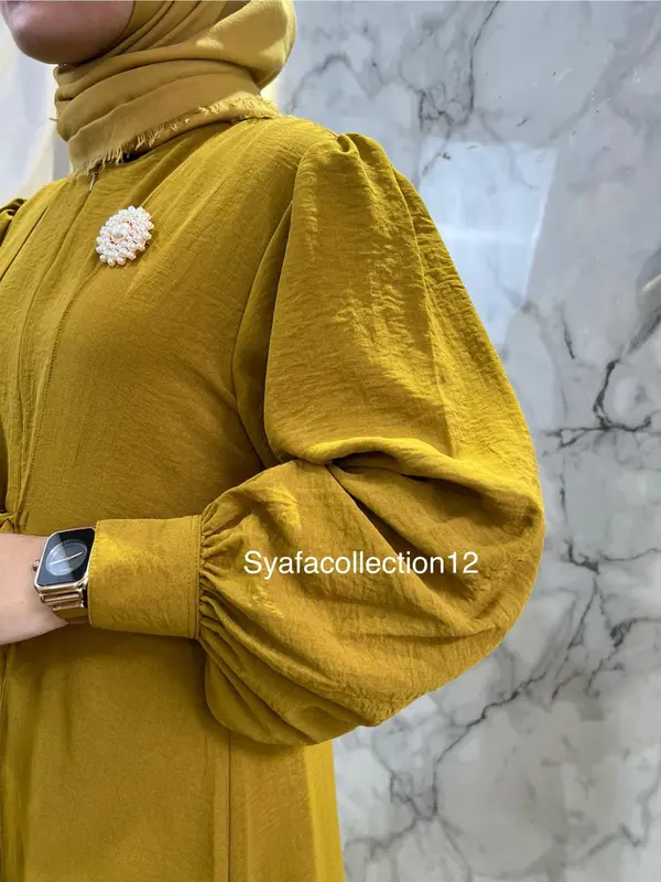 Syafacollection Azizah Dress wanita Kain Crinkle Gamis Formal Muslim Flowy Kantong Airflow 2