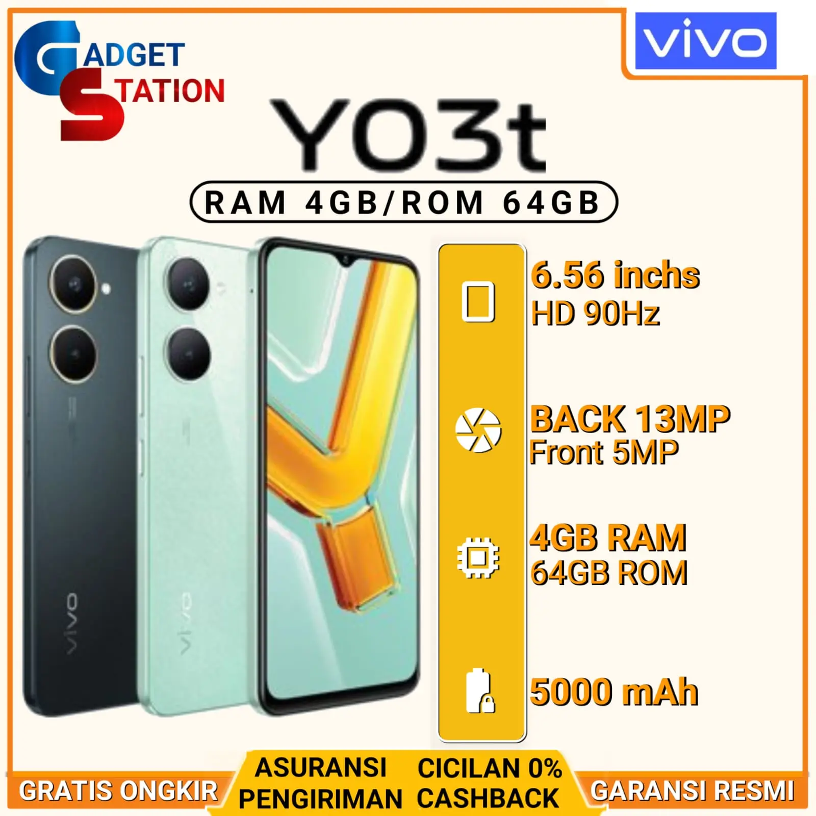 HP VIVO Y03T RAM [4/32GB] & [4/64GB] GARANSI RESMI INDONESIA
