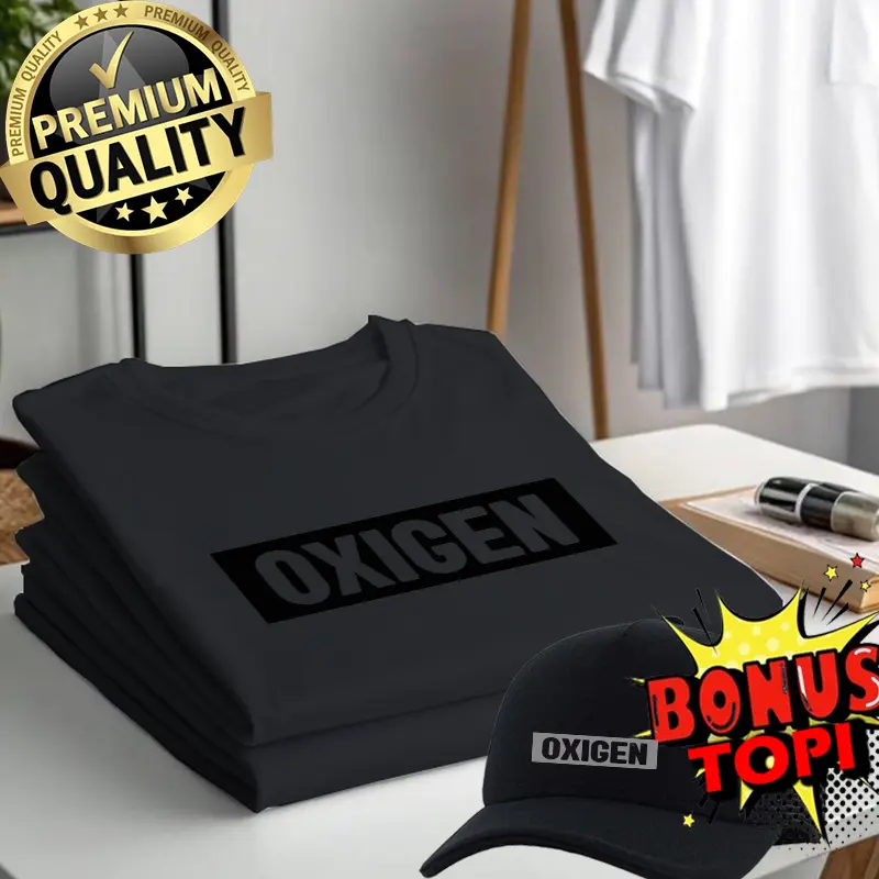 BELI BAJU GRATIS TOPI...!!! Kaos Distro Lengan pendek Oxygen Blok Text Black Kaos Pria Dan Wanita Premium | Kaos Oblong  Casual  Cowok Santai Tulisan Sablon Keren Bahan Katun Combed Abu Kain