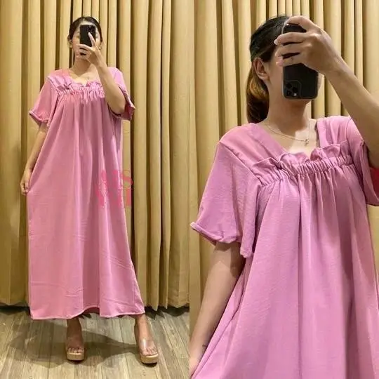 Daster Fuji Crinkle Airflow Kekinian Panjang - Homedress Ruffle Fuji Style Audy Maura Slim Premium dress 3/4 2