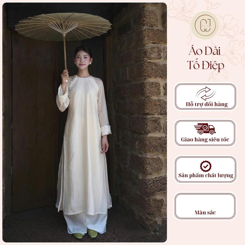   BST Tết 2026  Set áo dài nữ Tố Điệp áo dài cách tân đắp ren nữ mix quần lụa sang trọng truyền thống thiết kế CayLeo Design - AD837 
