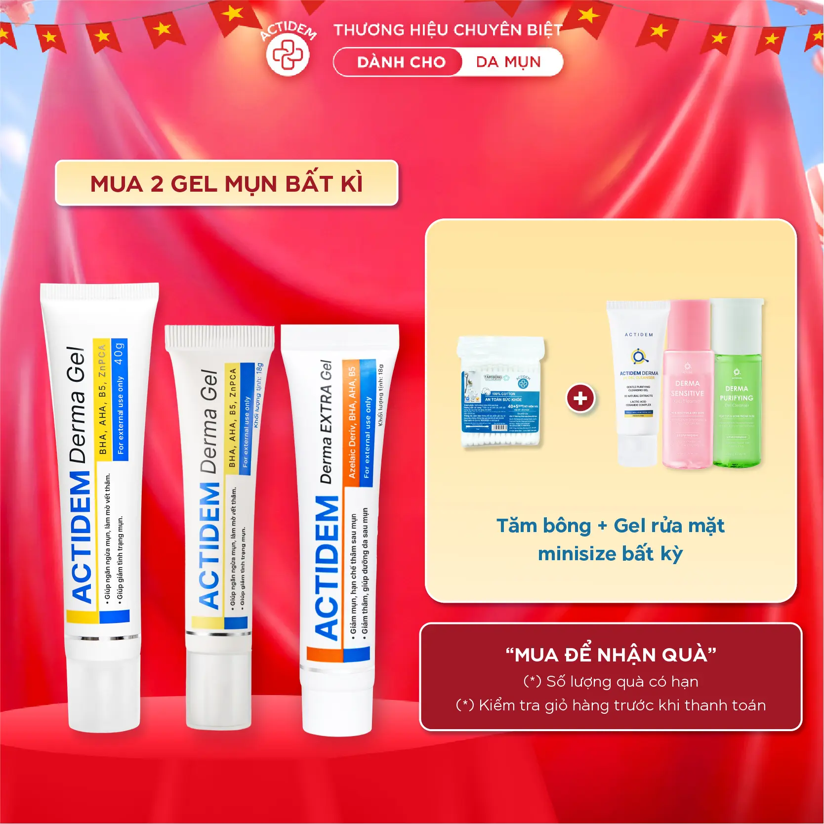 Gel mụn Actidem Derma Gel / Actidem Derma Extra Gel giúp giảm thâm mụn 18 / 40 gram Làm Đẹp Da Skincare Chăm Sóc Da Nữ