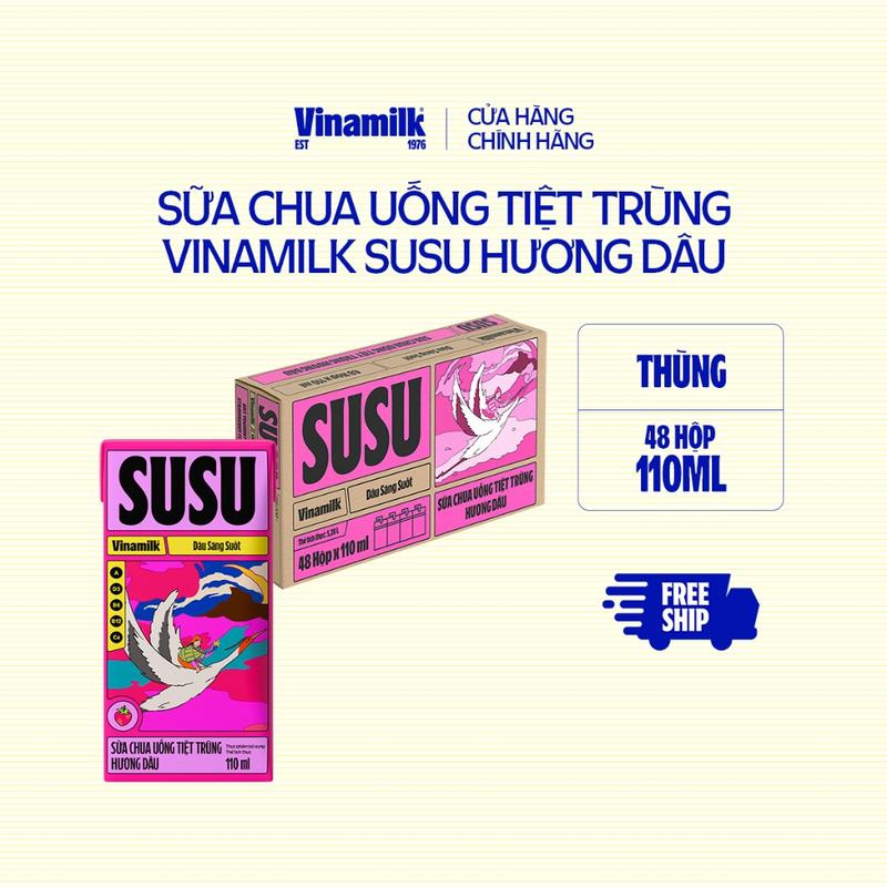 CODThùng Sữa chua uống Susu hương dâu 110ml - 48 hộp/ thùng