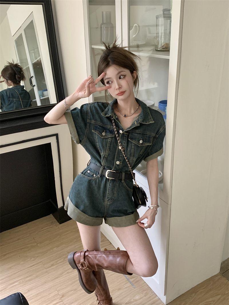 Product Introduction of Quần Jean Jumpsuit Quần, Phong Cách Cổ Điển Dành Cho Nữ, Thiết Kế Đẹp, Định Hình, Quần Ống Rộng, Quần Đùi, Hàng Mới Về 11