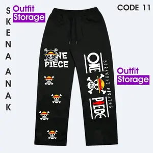 Celana Baggy sweatpants Celana SKENA Gombrong bahan fleece soft 280 gsm motif ONE PIECE usia 4-5 thn , 7-12 thn