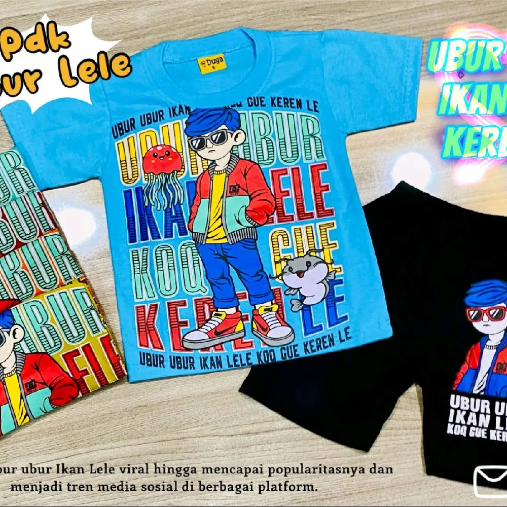 Baju Kaos Setelan Anak Ubur Ubur Ikan Lele Semangat Ya Le // Setelan Labubu 1-10 Tahun Katun Parsel
