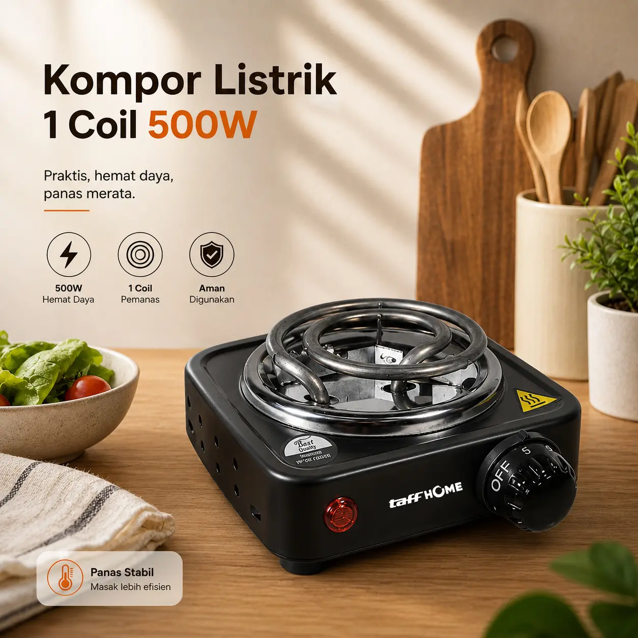 TaffHOME Kompor Listrik 1 Tungku Mini Portable Coil Hot Plate 500W - C1-1000-03