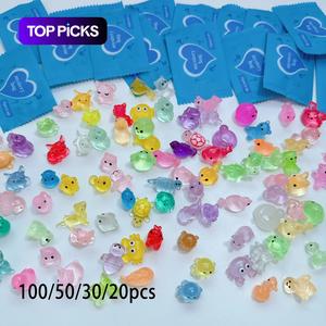 100個 ミニ蛍光動物フィギュリン ブラインドバッグ, DIY樹脂アクセサリー, フェアリーガーデンデコレーション, パーティーギフト, サプライズトイ