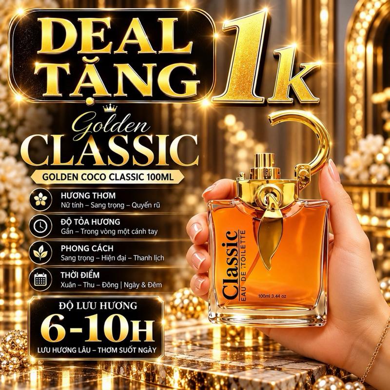 M01s **DEAL 1k** Nước hoa Nữ Vip Clas.sic Golden Parfume 100ml - Mùi hương ngọt ngào • Tinh tế • Quyến rũ • sang trọng