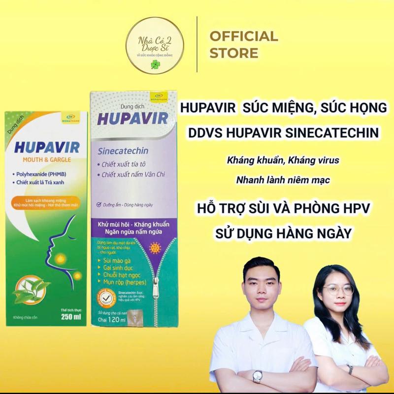 [Che tên] Bộ dung dịch vệ sinh Hupavir Sinecatechin 120ml, súc miệng súc họng Hupavir 250ml hỗ trợ làm sạch, kháng khuẩn, kháng virus, nhanh lành niêm mạc, thơm thoáng, sùi mào gà dùng cho cả nam và nữ