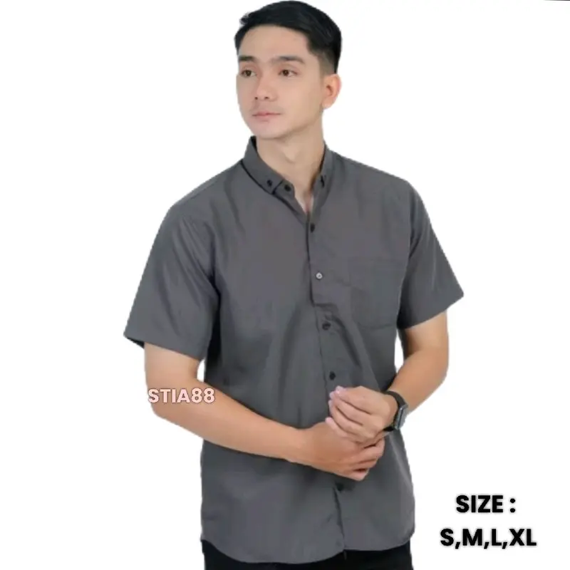 Kemeja abu abu pria Kemeja abu tua pria Kemeja abu tua cowok Kemeja abu abu laki laki Kemeja abu pria lengan pendek Kemeja abu pendek Kemeja polos abu pria Kemeja abu pendek cowok Distro Slim Fit Slimfit Casual fitted shirt 0