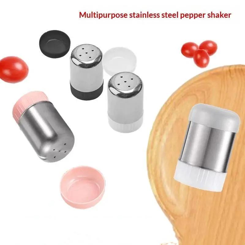 Thép không gỉ 5 lỗ Muối Shaker xách tay mini gia vị chai với bụi che cho nhà…