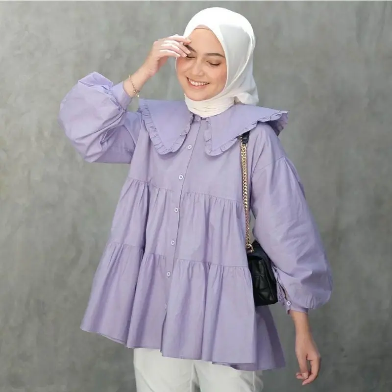 BLOUSE KOREA - LAMIA BLOUSE Busui Katun Rempel Panjang Wanita 2