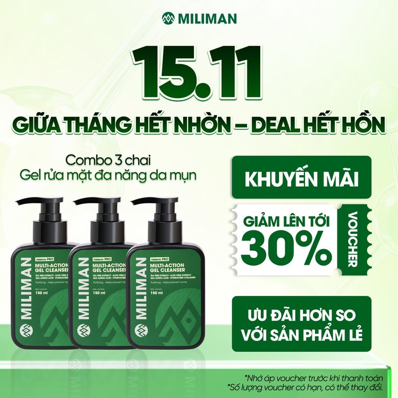  Combo 3 Sữa Rửa Mặt 150ml Cho Nam MILIMAN | Làm Sạch Sâu Kiềm Dầu Ngừa Mụn Dịu Nhẹ Cho Da Dầu 