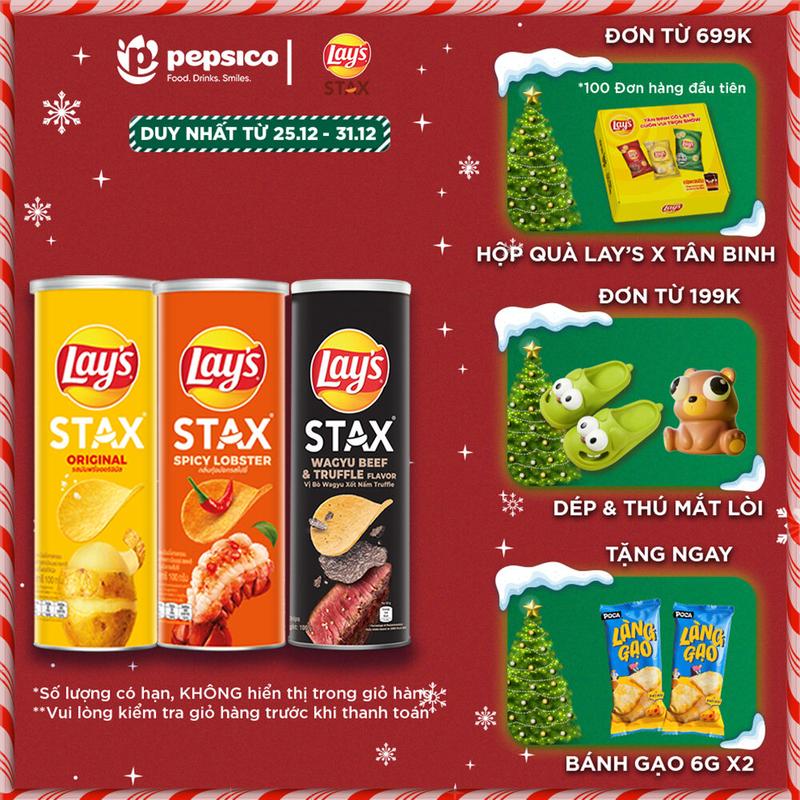 Vị Ngẫu nhiên Combo 3 Ống Bánh khoai tây LAY'S STAX 100G Mix vị Tự Nhiên Tôm Hùm Nướng Mực Cay Bò Wagyu Nấm Truffle Kem Chua Hành Tây BBQ Phô Mai - Giòn Ngon Thấm Vị