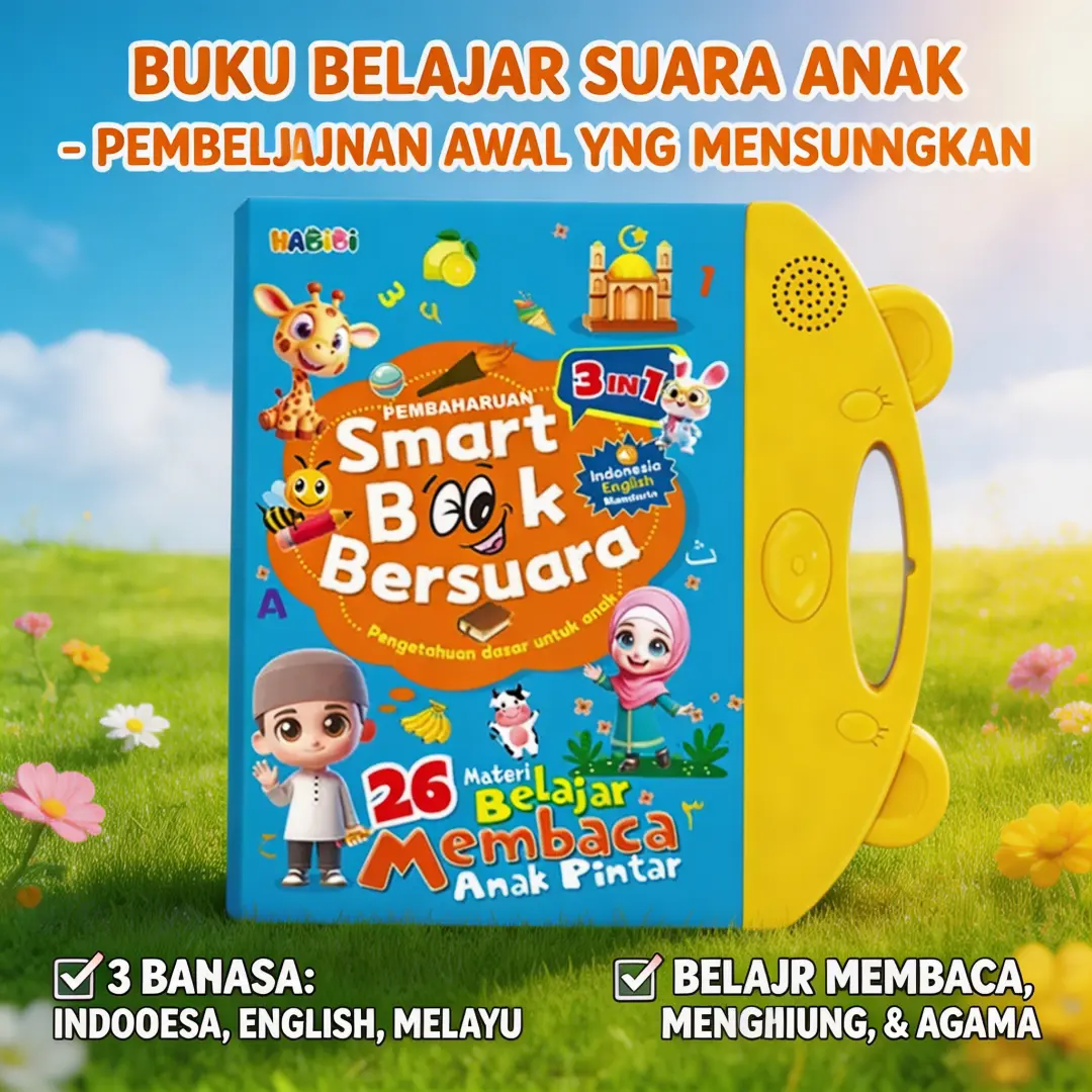 Buku Suara Belajar Anak 13 Materi Bilingual Indonesia Inggris Super Seru, Mainan Edukasi Interaktif Tanpa Perlu HP, Belajar Hewan Buah Warna Angka Huruf Hijaiyah Musik Sambil Bermain, Anti Bosan untuk Anak TK PAUD