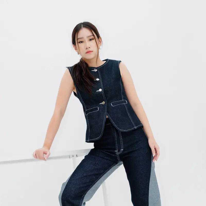 AUCTUS - Jemma  Denim Button Vest Top 1