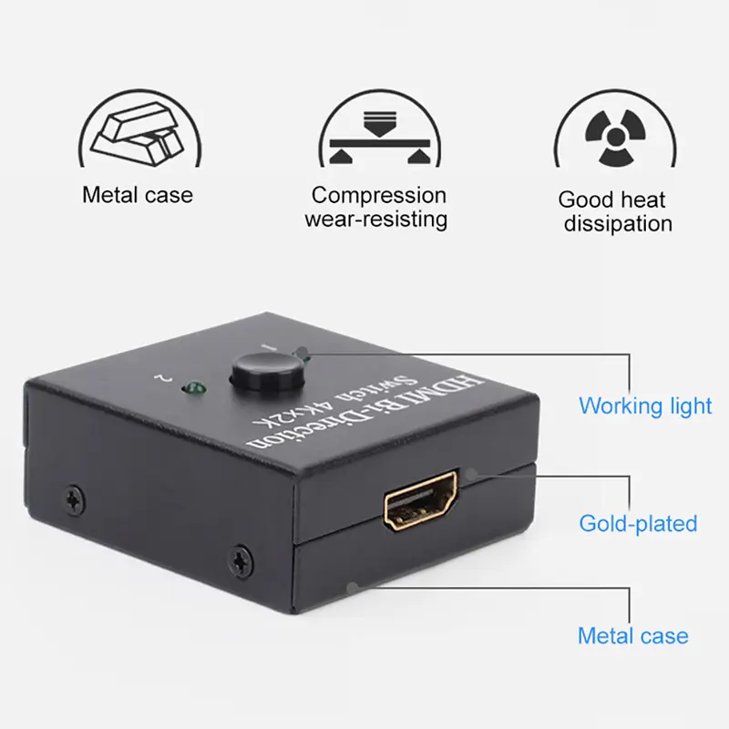 Bộ chia HDMI, Công tắc 4K, Bộ chuyển mạch KVM hai chiều, Tương thích HDMI 1x2 / 2x1, Bộ chuyển mạch 2 trong 1 ra, Thích hợp cho PS4 / 3 và Bộ chuyển mạch hộp TV, Bộ chuyển đổi 6