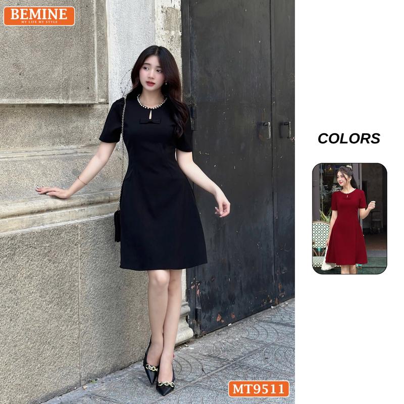 Đầm thiết kế BEMINE cổ tròn viền ngọc dáng chữ A phù hợp đi chơi, đi dạo phố dành cho NỮ  -MT9511