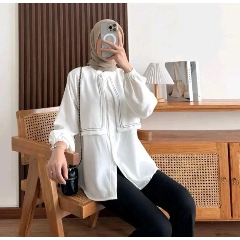 Blouse Variasi Layer Depan Belakang Wanita Jumbo Oversize Shakila Premium Style Tangan Panjang - Triana 4
