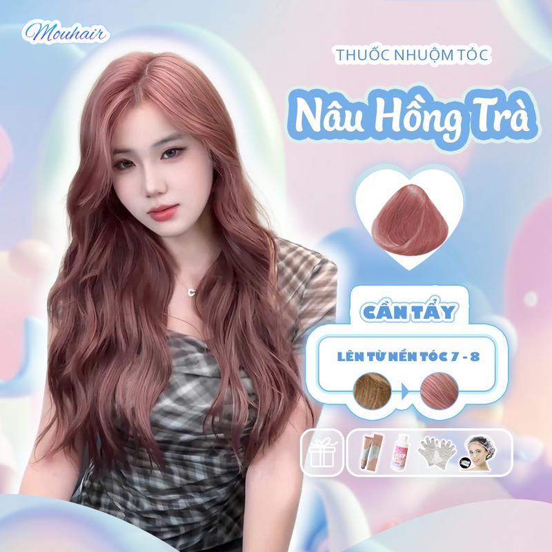 Thuốc Nhuộm Tóc Màu NÂU HỒNG TRÀ tặng kèm bao tay trùm đầu bịt tai | Mouhair