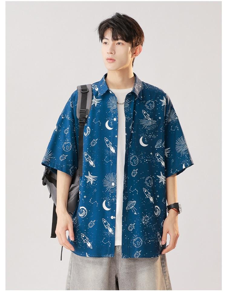 Product Introduction of Plankton Shuai flower shirt men's short sleeve summer ice silk thin inch shirt casual mid-sleeve Hawaiian shirt inch wear free ironing 25