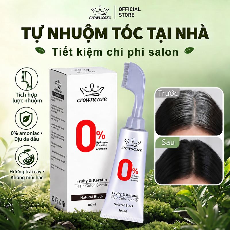 Kem Nhuộm Tóc Phủ Bạc Thảo Dược Dạng Lược CrownCare Tuýp 100ml Chiết Xuất Từ…