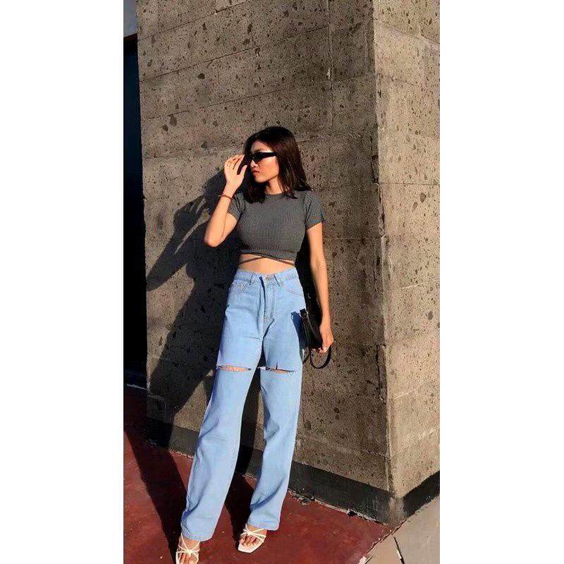 Celana Kulot Jeans Sobek Wanita - Model Terbaru Nyaman Panjang Nyaman Panjang Keren petite pants unsex regular cargo 1