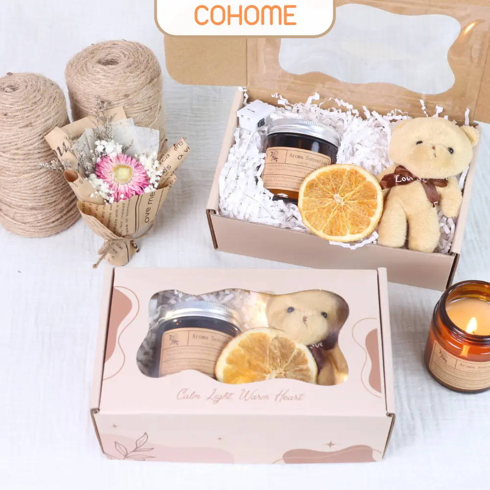 Hộp Quà Tặng Nến Thơm & Túi Thơm Set Quà Tặng Người Yêu Bạn Bè Kèm Thiệp Hoa Khô SQ4 Mùi Rose Jasmine Freesia Lavender Sandalwood Kích Thước 19x11x7cm