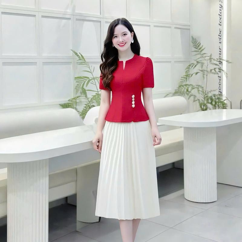  Áo lẻ nữ  KHÔNG KÈM VÁY  thiết kế Nhật Vy cổ tròn tay ngắn xẻ tà bigsize chất lụa công sở văn phòng dự tiệc quà tặng vợ mẹ màu trắng nâu xám đen - D3397 