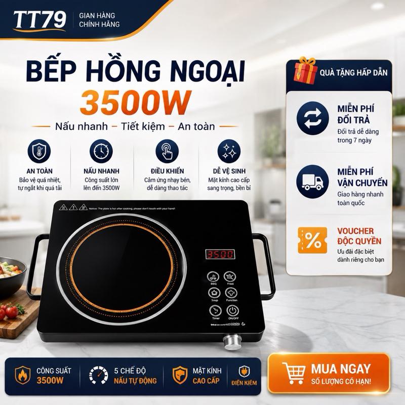 (Loại 1) Bếp Hồng Ngoại Cao Cấp Cảm Ứng Đa Chức Năng Công Suất 3500W Tiết Kiệm Thời Gian Tiện Lợi