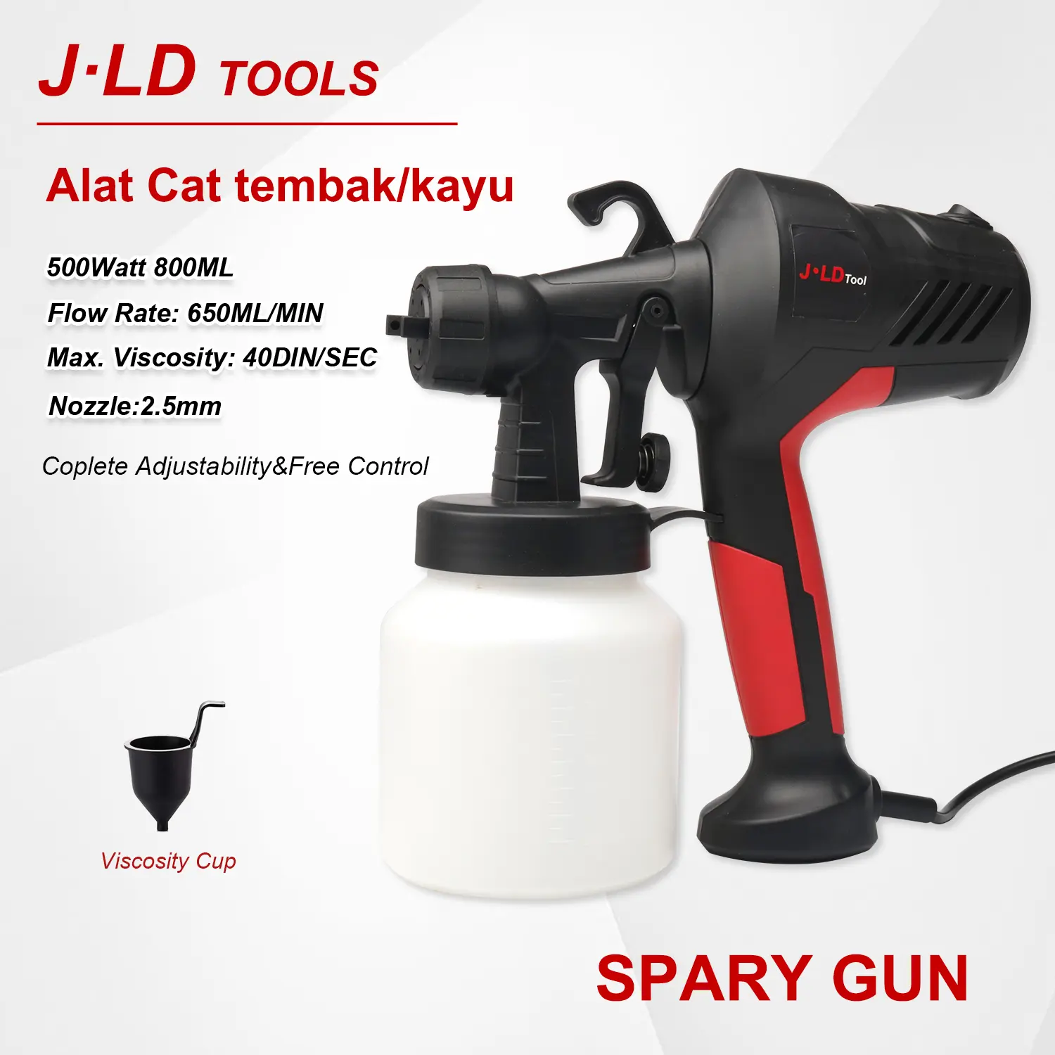 JLD Spray gun cat elektrik 500W 800ML mesin semprot cat listrik Alat semprot cat listrik Alat semprot cat 3 Mode nozzle spray gun,alat cat tembok/kayu/besi