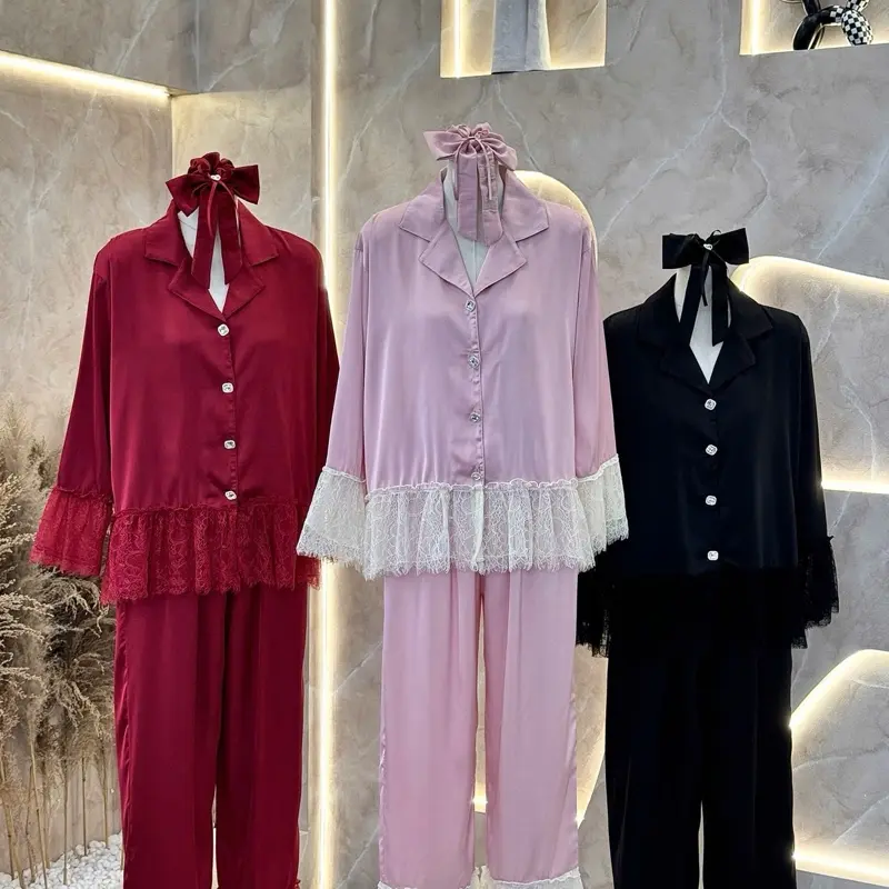 Bộ Pijama Monybear TDQD Phối Ren Dập Li 3 Màu Kèm Cột Tóc - Hn3227