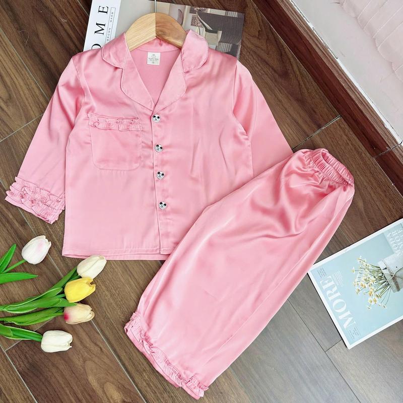 SALE LDA250902 Bộ pijama lụa latin cho bé gái 15kg-42kg tay ngắn quần dài chất liệu lụa cao cấp MinMin Baby