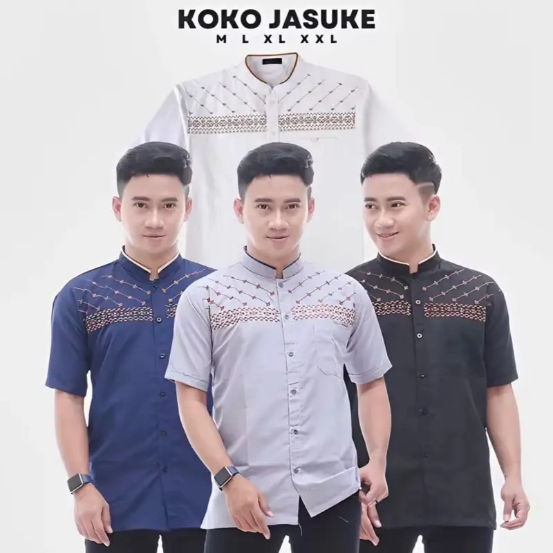 Baju Koko Pria Dewasa Kurta Jasuke Lengan Pendek Fashion Muslim Terbaru Kain Katun Nyaman