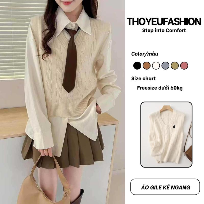 Áo Gile Nữ thêu hình in ngựa, Áo vest dệt kim cổ chữ V nhiều màu xinh xắn M2006 gile  len