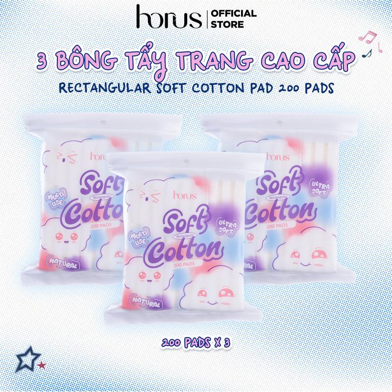  Combo 03 Bông Tẩy Trang Horus Cao Cấp Rectangular Soft Cotton Pad 200 Pads 