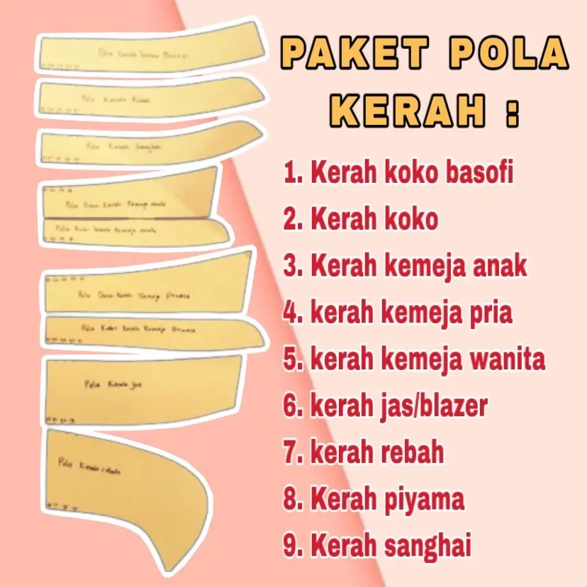 Pola instan macam macam kerah - pola jiplak kerah - pola jahit kerah