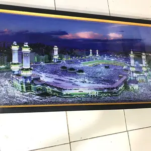 Hiasan dinding lukisan cetak gambar mekah KA’BAH lampu hiajau plus bingkai 100x50cm