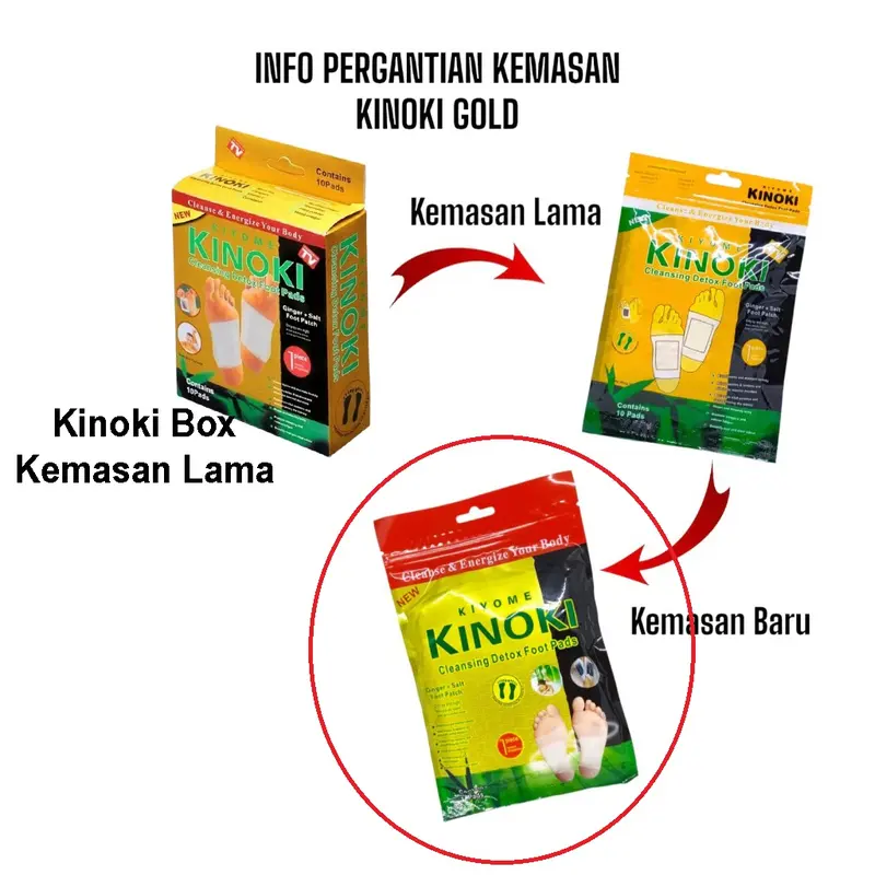 New KINOKI Gold Kemasan Plastik KOYO KAKI 1 box isi 10pcs DETOK Racun KIYOME Foot Patch Hand Ginger 5