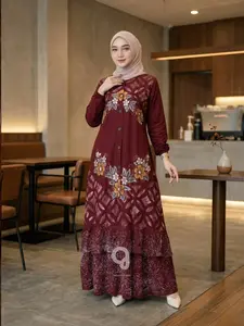 Gamis Lukis Twill Ori Full Kancing Rempel Bawah Elegan Bahan Tidak Menerawang