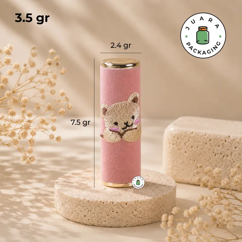 Wadah Lipstik 3.5gr Motif Beruang Lucu – Kemasan Kosmetik Warna Pink Cream Abu untuk Lipstik, Lip Serum, Lipbalm, Makeup Refill Lipstick Unik Imut 3.5 gr 3.5 gram