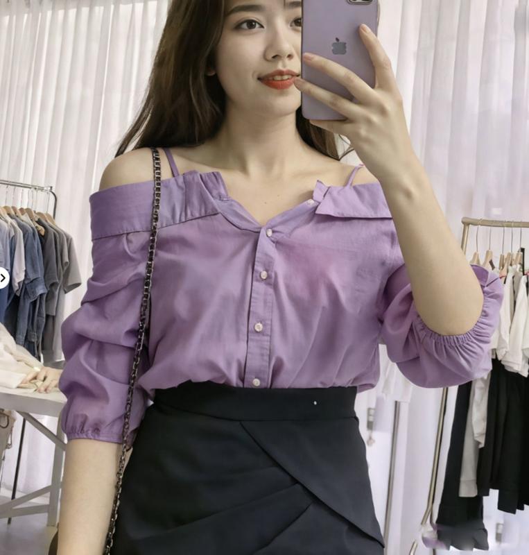 ÁO SƠ MI NỮ ,KIỂU HỞ VAI,VẢI TƠ XƯỚC MỀM MẠI THANH LỊCH